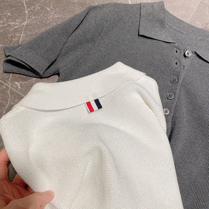 Thom Browne Women's Four-Bar Short Sleeve Polo Shirt