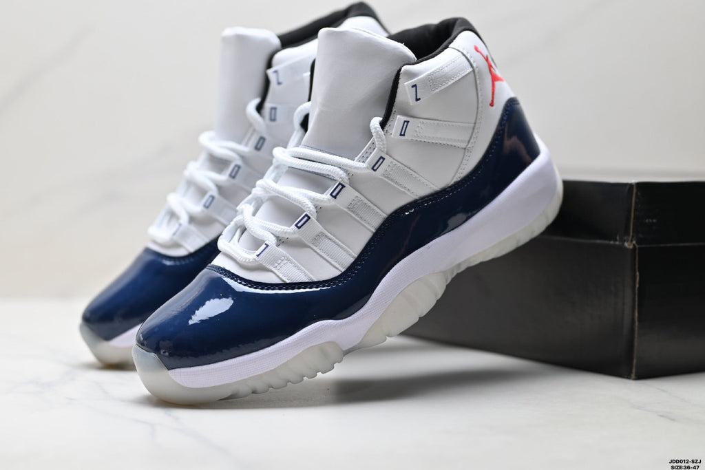 Air Jordan 11 Retro White and Midnight Navy Unisex Sneakers Style 11