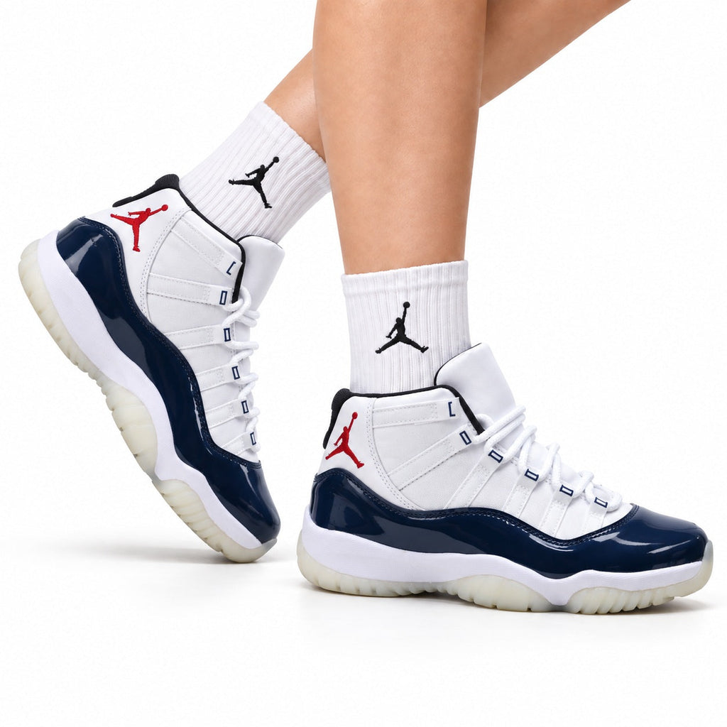 Air Jordan 11 Retro White and Midnight Navy Unisex Sneakers Style 11