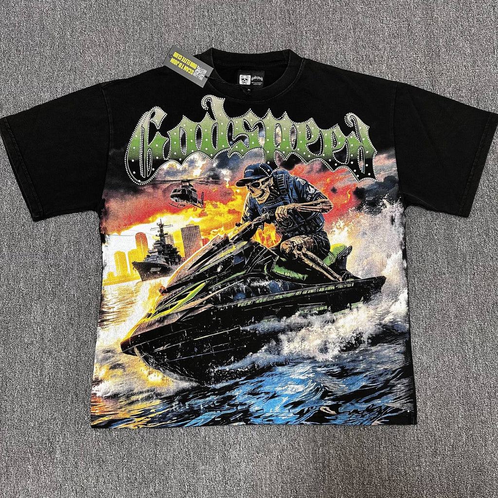Godspeed Washed Black Gothic Graphic T-Shirt