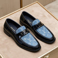 Louis Vuitton Black Loafers with Blue Patterned Vamps