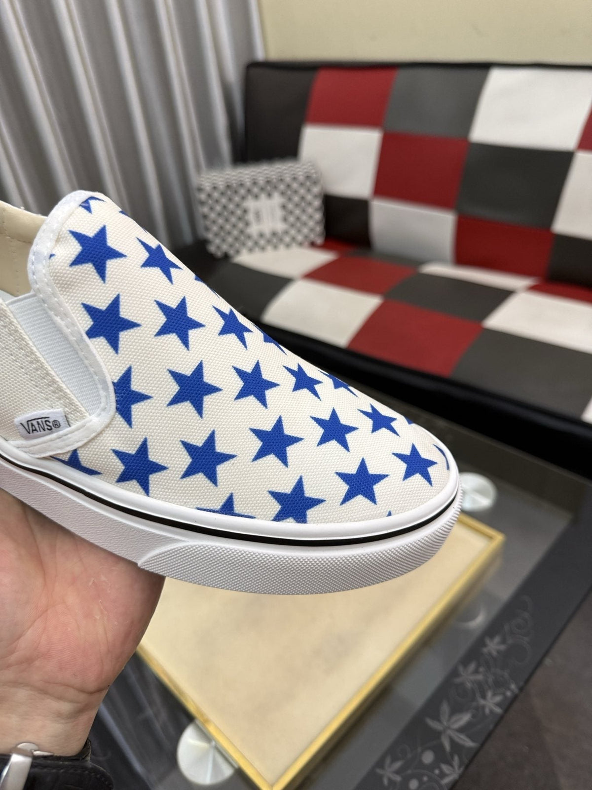 Vans Blue Star Print Slip-On Sneakers