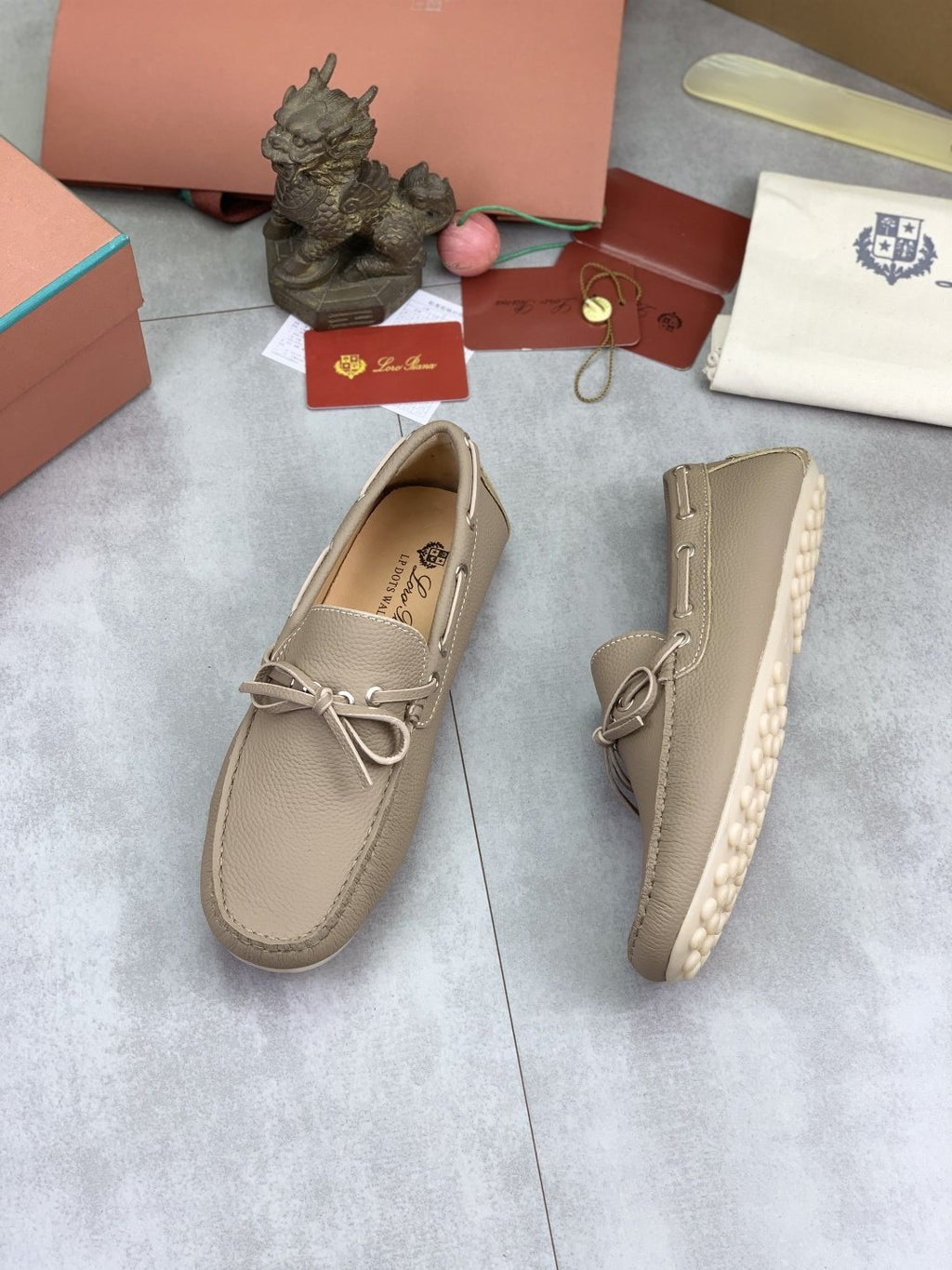 Loro Piana Beige Bow Moccasin Loafers